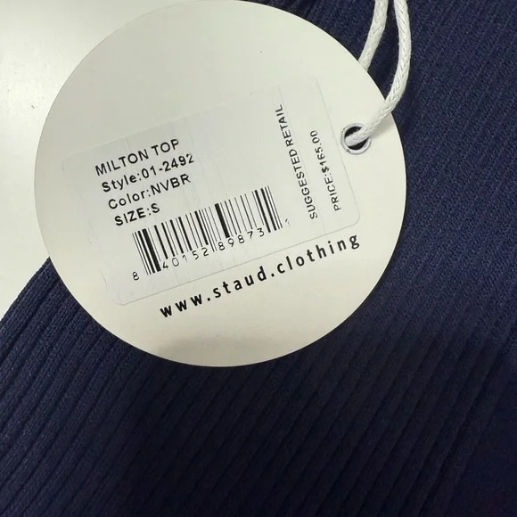 Staud Top Colorblock Ribbed Knit Shirt | Navy & Brick Red NTW - Picture 7 of 8